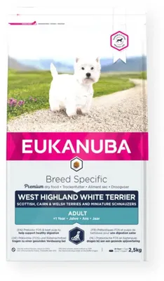 Zdjęcie produktu dla Eukanuba BREED SPECIFIC, Dorosły, West Highland White Terrier, Średnie (11 - 25 kg), Kurczak, Indyk, 2,5 kg