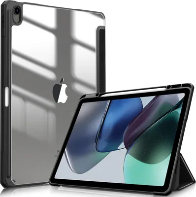 Produktbild von Fintie Hybrid Hülle für iPad Air 13 Zoll (M3) 2025, (M2) 2024 mit Stifthalter - Stoßfeste Schutzhülle Case mit transparenter Hartschale auf der Rückseite für iPad Air 13 Zoll Hülle, Schwarz