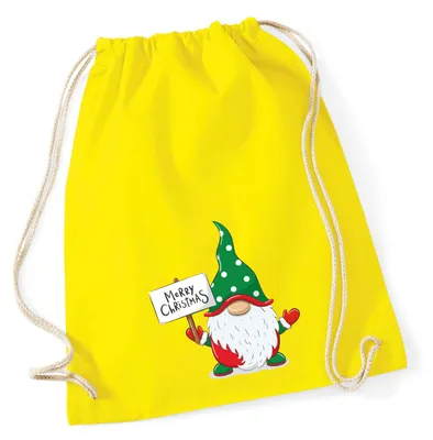 Produktbild von Huuraa Turnbeutel Wichtel Merry Christmas 12 Liter Yellow Baumwolle Rucksack Geschenkidee