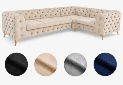 Produktbild von Ecksofa Moet L-Form beige 323x202 cm groß – Wohnlandschaft modern, gesteppt, Bonellfederkern, frei stellbar