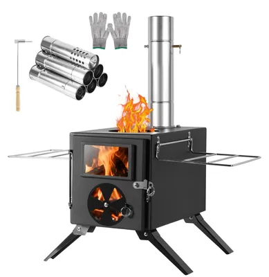 Image de Poêle de camping Mini, à bois - Acier inoxydable - Noir - Portable - Pour l'extérieur