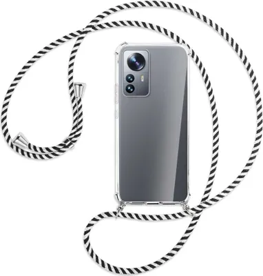 Produktbild von Handykette Backcover-Schutzhülle mit Band (Metall silberfarben) für Xiaomi 12 Pro - schwarz/weiß gestreift