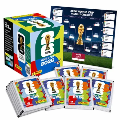 Produktbild von Fußball WM 2026 Sammelsticker Set mit Panini Stickern – inkl. WM Spielplan für Sammler & Fans (100 Tüten / 700 Sticker Einzeltüten)