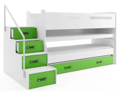 Produktbild von BMS Etagenbett für Kinder MAX 1 Weiß Grün mit Schreibtisch