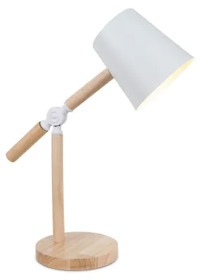 Immagine prodotto di Forlight Flexo LED E27 15W - Design moderno e funzionale con dettagli in legno chiaro, braccio e testa orientabili, ideale per scrivanie e ambienti di lavoro, colore bianco, altezza 40 cm
