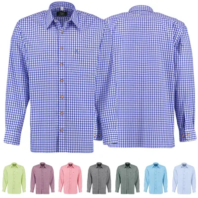 Produktbild von Trachtenhemd für Lederhosen Langarm Trachtenmode mit Hirsch Stickerei, Farbe:Dunkelblau, Größe:3XL