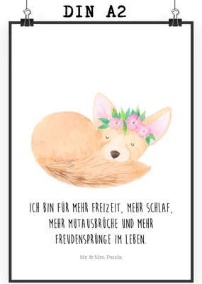 Produktbild von Mr. & Mrs. Panda Bild Wüstenfuchs Blumen DIN A2 - Weiß - Geschenk, Blumenkranz, Wandbild, Kunstdruck, Glücklich, kunstposter, drucke, Afrika, Wüste, wanddeko