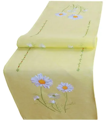 Produktbild von Tischläufer Blüten Margeriten bunt bestickt 40x140 cm gelb