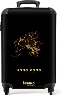 Produktbild von NoBoringSuitcases.com® Koffer Handgepäck Trolley Rollkoffer Kleine Reisekoffer mit 4 Rollen - Gold - Karte - China - Stadtplan - Hongkong - Cabin Size < 55x40x23 cm & 55x40x20 cm - Fotokoffer - Kabinenkoffer - BoardgepäckHandgepäck Koffer 55x35x20 cm, 36L,