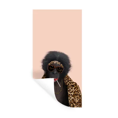 Produktbild von MuchoWow® Wandtattoo Wandsticker Wandaufkleber Affe - Tiere - Sonnenbrille - Pantherdruck - Lutscher 80x160 cm Selbstklebend und Repositionierbar - Sticker - Dekorfolie