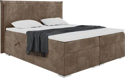 Produktbild von MEBLINI Boxspringbett mit Bettkasten - Gepolstert Doppelbett mit Matratze und Topper - Polsterbett mit Stauraum - Bett mit Kopfteil - Stauraumbett - TORESS - 140x200 - H3/Braun Samt