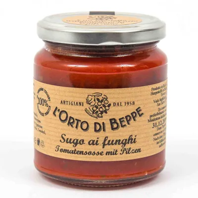 Produktbild von Tomatensosse mit Pilzen 314 ml. - L'Orto di Beppe