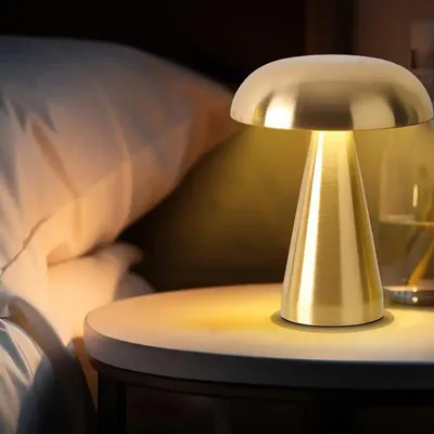 Produktbild von LED Akku Pilz-Tischleuchte gold Metall Dimmbar Kabellos USB Warmweiß Lampe Touch Tischlampe Nachttischlampe，Touch Steuerung Augenschutz Leselampe