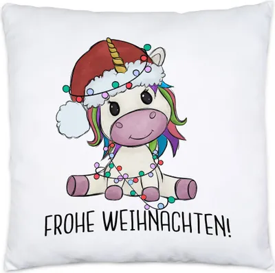 Produktbild von Frohe Weihnachten Kissen Inkl Füllung Geschenkidee Einhorn-Fans Unicorn Süßes Motiv für Weihnachten für Kinder