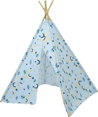Spielzelt INDIA - Tipi Zelt für Kinder - Polyester - L: 1,20m - H: 1,55m - blau