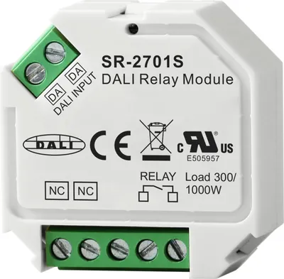 Produktbild von SR-2701S-DT7AC DALI-2 Relaismodul – 1-Kanal Schaltgerät für LED, EVG  und  Netzteile, 100–240 V AC