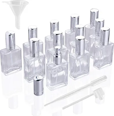 Produktbild von 12 Stück nachfüllbare Glaszerstäuber Sprühflaschen - mit Trichtern und Pipetten - für Parfum, Duft, Lotion, ätherische Öle