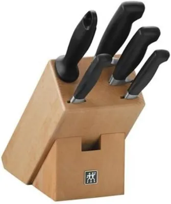 Imagen del producto de Silecomplaza, juego de cuchillos de 6 piezas, con bloque de madera de haya, que incluye cuchillos y afilador. Acero inoxidable especial / Mango de plástico ergonómico, color . [Fabricado en Alemania]