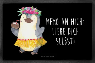 Produktbild von Mr. & Mrs. Panda fußmatte Pinguin Kokosnuss 60 x 90 cm - Schwarz - Geschenk, Aloha, Schmutzmatte, Türmatte, Urlaub, Schmutzfangmatte, Schuhabstreifer, Hawaii, Selbstliebe