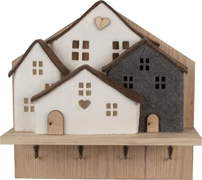 Immagine prodotto di Appendiabiti da parete Clayre & Eef 4 ganci casa 40x13x40 cm marrone bianco legno