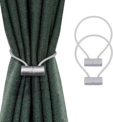 Imagen del producto de Clips magnéticos para cortinas, 2 unidades, color gris, para todo tipo de cortinas