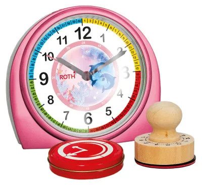Immagine prodotto di ROTH 89435 Sveglia per bambini e set di timbri "Dolphins", rosa
