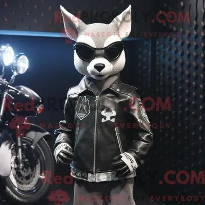 Produktbild von Maskottchenkostüm REDBROKOLY Silber Reh mit Bikerjacke und Ringen