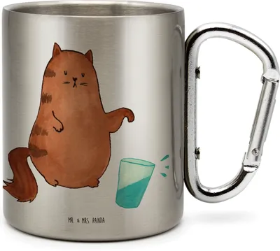 Produktbild von Mr. & Mrs. Panda Thermobecher Katze Wasserglas - Transparent - Geschenk, Cat, thermotasse, Glas, Katzen, Edelstahlbecher, Trinkbecher Edelstahl, Wasser, Teetasse