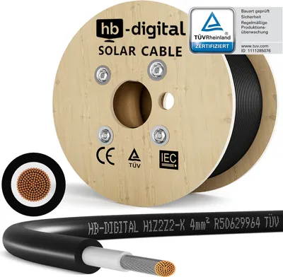 Produktbild von hb-digital 200m Solarkabel H1Z2Z2-K 4 mm² Photovoltaik Kabel für PV Anlagen schwarz