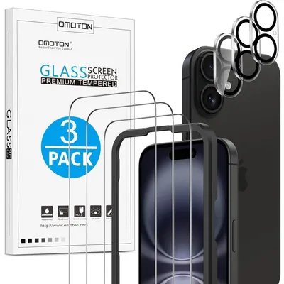 Productafbeelding van Panzerglas met installatiehulp voor iPhone 16, 3+3 stuks, hardheid 9H, zonder luchtbellen, krasbestendig