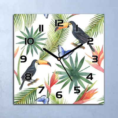 Produktbild von Wanduhr Echt-Glas-Küchenuhr Tropischer Tukan Quarz Lautlos 30x30 Deko Bilder