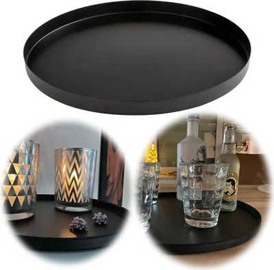 Produktbild von LS-LebenStil Metall Deko Tablett Rund Ø30cm Schwarz Dekoteller Kerzentablett Servierteller Kerzenschale Kerzenteller Platzteller Serviertablett