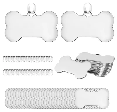 Image de Lot de 40 étiquettes d'identification pour chiens en acier inoxydable, personnalisables