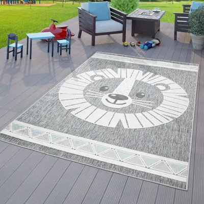 Produktbild von TT Home Kinderzimmer Outdoor Teppich Kinder Spielteppich 3D Optik Modern Löwe Grau Größe 160x220 cm