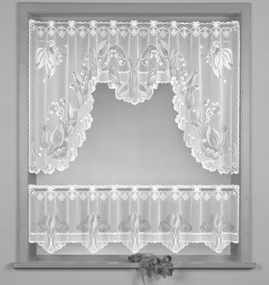 Produktbild von heimtexland ® Scheibengardine Bogen Set Jacquard Blumen Gardine Weiß Typ76 C-Bogen 2-teilig