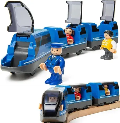 Image de Train électrique en bois avec locomotive et wagons - Jouet pour enfants