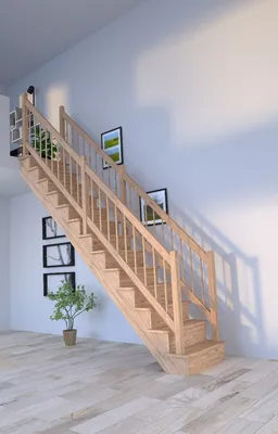 Produktbild von Holztreppe Lindos (Eiche) in gerader Ausführung-100 cm-Holz-Holz Design Geländer-beidseitig-mit Setzstufen