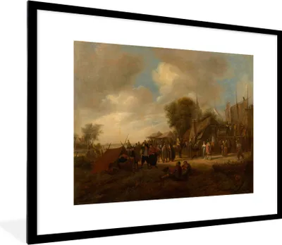 Produktbild von MuchoWow® Gerahmtes Poster Dorffest - Jan Steen 80x60 cm - Poster mit Schwarzem Bilderrahmen Wandposter Rahmen Foto Bilder - Schlafzimmer-Dekorationen - Fotoposter