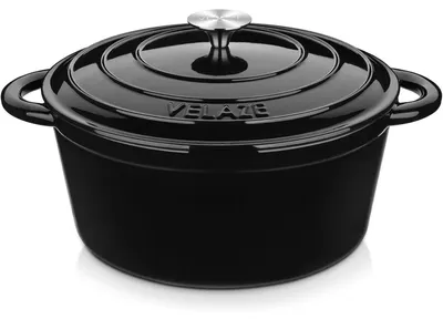 Productafbeelding van Geëmailleerde gietijzeren braadpan met deksel, 7,5 liter, zwart, geschikt voor het bakken van brood en koken
