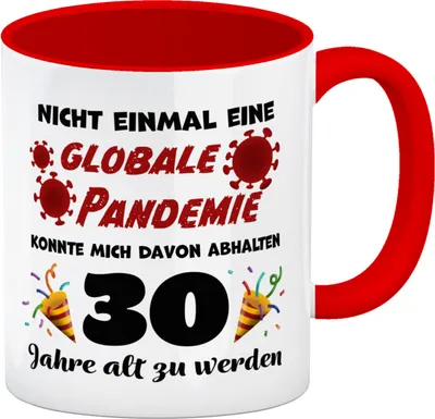 Produktbild von 30. Geburtstag Kaffeebecher Rot mit lustigem Spruch: Pandemie