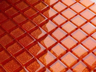 Zdjęcie produktu dla Mozaika szklana w kolorze pomarańczowym z połyskującym brokatem, płytki mozaikowe do łazienki i kuchni z połyskiem