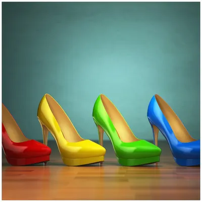 Produktbild von Wallario Sticker / Aufkleber für Kühlschrank / Geschirrspüler / Küchenschränke, selbstklebende Folie - 60 x 60 cm, Motiv: Bunte Schuhe - High Heels für Frauen