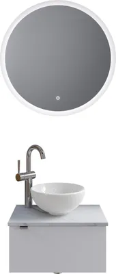 Produktbild von Pelipal Serie 6915 SET-044-176 Block bestehend aus: Keramik-Aufsatzbecken, Waschtischplatte, Waschtischunterschrank, LED Spiegel