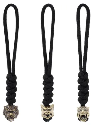 3 geflochtene Paracord-Schlüsselbänder, 13 cm, Karabiner, schwarz