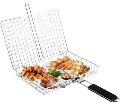 Produktbild von Grillkorb für hohe Kapazität – Edelstahl – Klappbar – Tragbar – Zubehör für den Grill – Mit Aufbewahrungstasche und Bürste – Grillkorb