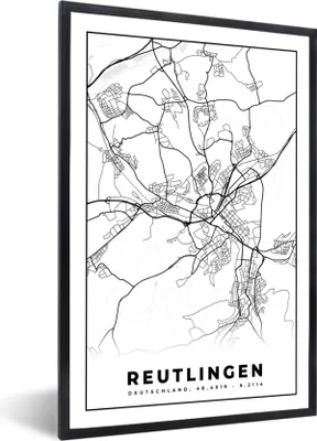 Produktbild von MuchoWow® Gerahmtes Poster Stadtplan - Reutlingen - Stadtplan 20x30 cm - Poster mit Schwarzem Bilderrahmen Wandposter Rahmen Foto Bilder - Drucken - Bilder Poster im Rahmen