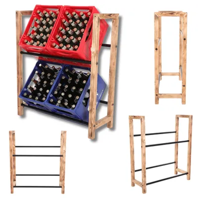 Produktbild von MODO24 Getränkekistenregal 4 Kisten, Kistenregal, Getränkeregal, Kistenständer, Holz Metall, Kellerregal, 94,5x32x81,5 cm, Geflammt/Schwarz, RSO