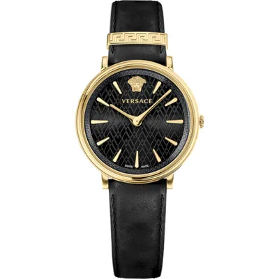 Produktbild von Versace VE8100819 V-Circle Lady gold schwarz Leder Armband Uhr Damen NEU