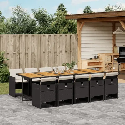 Produktbild von Design 11-tlg. Garten-Essgruppe mit Kissen Schwarz Poly Rattan, Gartenmöbel-Sets 2024 Neu