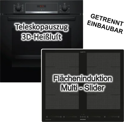 Produktbild von Herdset Bosch Backofen Teleskopauszug + Oranier Flächeninduktionskochfeld Booster autark 60cm